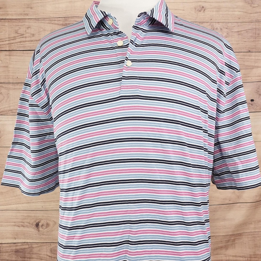 Jos. A. Bank Traveler Polo Shirt Mens 2XL Blue 100% Cotton Striped Knit Casual